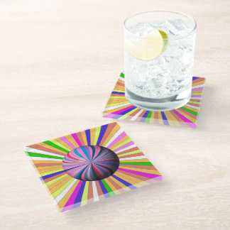 Dessous-de-verre En Verre Rayures heureuses avec sphère centrale