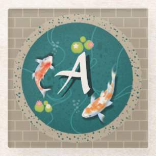 Dessous-de-verre En Verre Réaliste Vert Japonais Koi Poisson Pond