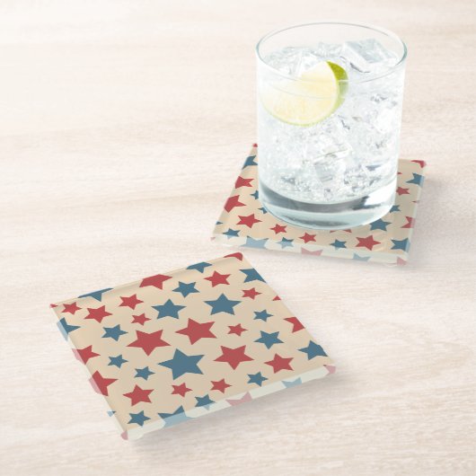 Dessous-de-verre En Verre Red and Blue Stars, 4th of July, Beige Background (Incliné)