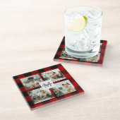 Dessous-de-verre En Verre Red Buffalo Plaid & Collage Photo Avec Initiale (Incliné)