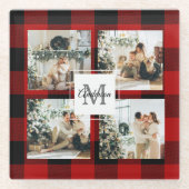 Dessous-de-verre En Verre Red Buffalo Plaid & Collage Photo Avec Initiale (Devant)