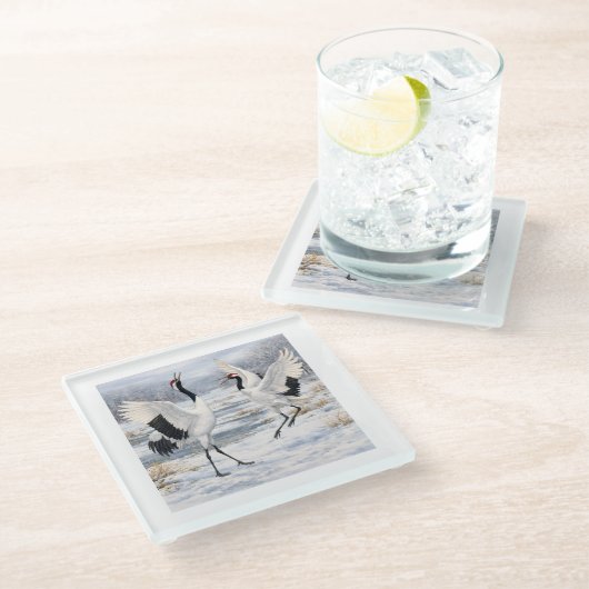 Dessous-de-verre En Verre Red-crowned Cranes in Winter (Incliné)