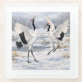 Dessous-de-verre En Verre Red-crowned Cranes in Winter (Devant)