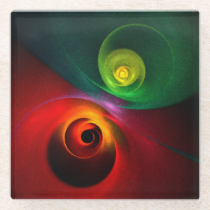 Dessous-de-verre En Verre Red Green Yin Yang Moderne Motif d'art Abstrait #2