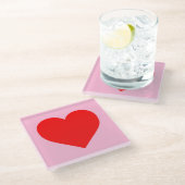 Dessous-de-verre En Verre Red Heart Beat Pastel Rose (Incliné)