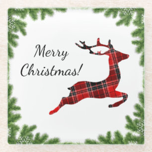 Dessous-de-verre En Verre Red Plaid Reindeer Meer Noël