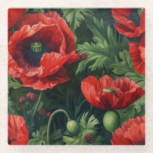 Dessous-de-verre En Verre Red Poppies Floral Art (Devant)