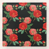 Dessous-de-verre En Verre Red Roses, Black Background, (Devant)