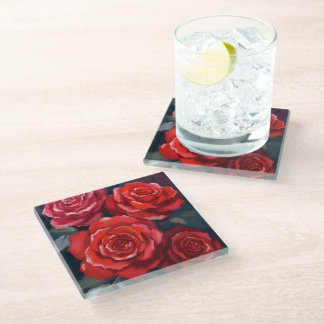 Dessous-de-verre En Verre Red Roses Floral Watercolor Painted Flowers