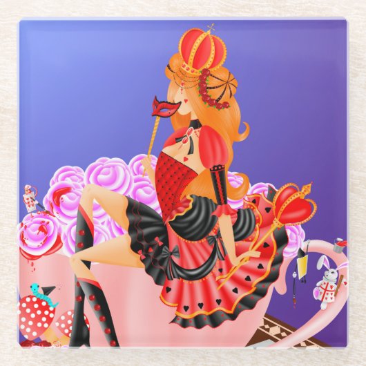 Dessous-de-verre En Verre Reine des Coeurs en Teacup (Devant)