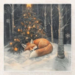 Dessous-de-verre En Verre Renard couché Whimsical Noël rustique