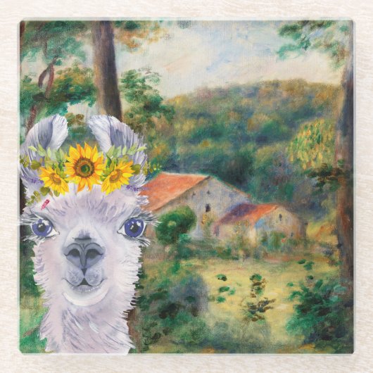 Dessous-de-verre En Verre Renoir Environs de Briey et Fancy Llama (Devant)