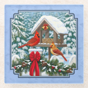 Dessous-de-verre En Verre Repas de Noël des cardinaux bleu