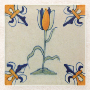 Dessous-de-verre En Verre Repro Tulipe jaune traditionnelle Delft Tile