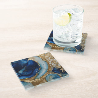 Dessous-de-verre En Verre Résumé fluide or-marine Plage