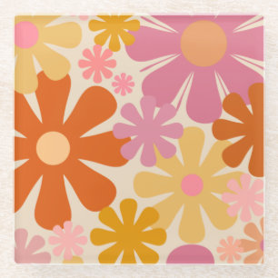 Dessous-de-verre En Verre Retro 1960s 1970s Fleurs motifs floraux