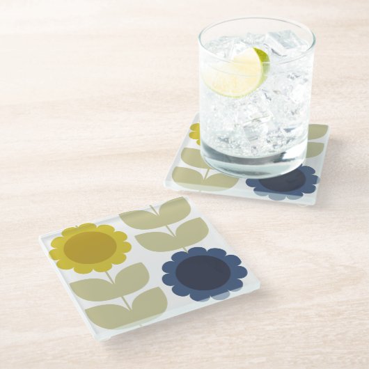 Dessous-de-verre En Verre Retro Groovy Summer Flowers Stems (Incliné)