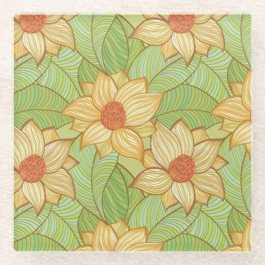 Dessous-de-verre En Verre Rétro motif de magnolia (Devant)