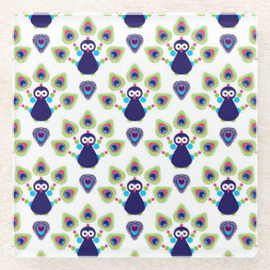 Dessous-de-verre En Verre rétro paon exotique de l'Inde