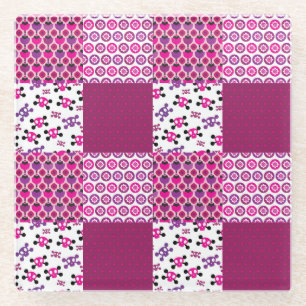 Dessous-de-verre En Verre Rétro point de polka de crâne de fleur