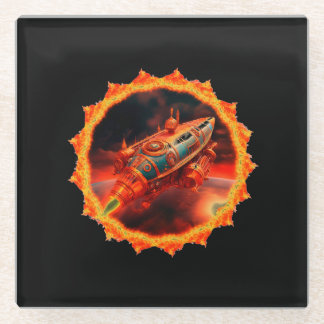 Dessous-de-verre En Verre Retro Steampunk Moon Rocket