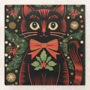 Dessous-de-verre En Verre RetroXmasCat