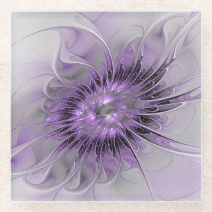 Dessous-de-verre En Verre Rêve de fleur de lavande Art fractal abstrait mode