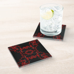 Dessous-de-verre En Verre Rêves et cauchemars Abstrait Rouge Fluide Art