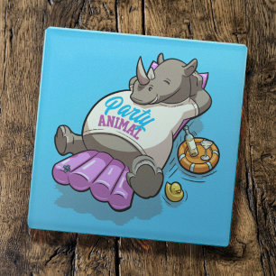 Dessous-de-verre En Verre Rhinocéros Animal de Fête Matelas Gonflable Dessin