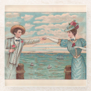 Dessous-de-verre En Verre Robe de mariage victorien plage océan couple éléga