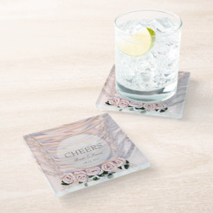 Dessous-de-verre En Verre Robe de mariée blanche avec Mariage Rose