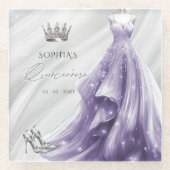 Dessous-de-verre En Verre Robe violette argentée Princesse Quinceañera (Devant)