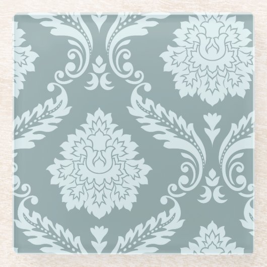 Dessous-de-verre En Verre Rococo Damask Art I Duck Egg Blue+Teal (Devant)