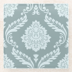 Dessous-de-verre En Verre Rococo Damassé Grand Motif Œuf de Canard Bleu+Turq