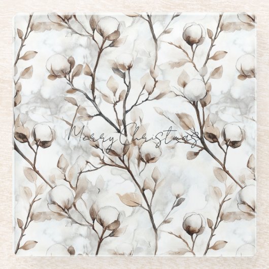 Dessous-de-verre En Verre Romantic Pretty White Flowering Tree Christmas (Devant)