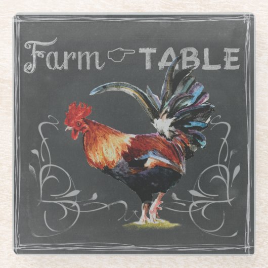 Dessous-de-verre En Verre Rooster de ferme à table (Devant)