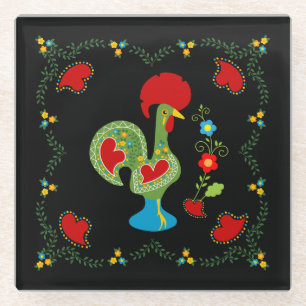 Dessous-de-verre En Verre Rooster portugais de la chance en vert