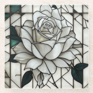 Dessous-de-verre En Verre Rose blanche en verre