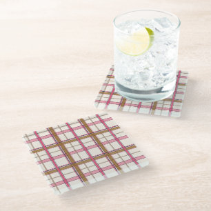 Dessous-de-verre En Verre Rose Clair Carreaux Marine Esthétique