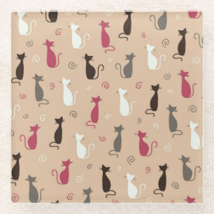 Dessous-de-verre En Verre rose de motif de chats