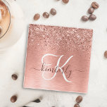 Dessous-de-verre En Verre Rose Gold brossé Parties scintillant métallique No<br><div class="desc">Personnalisez facilement ce dessous de verre en verre chic branché avec une jolie parties scintillant brillante en or rose sur un arrière - plan métallique brossé en or rose.</div>
