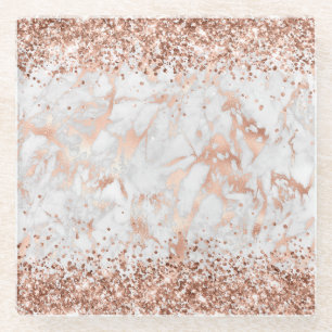 Dessous-de-verre En Verre Rose Gold Pailleté et Marbre Gris