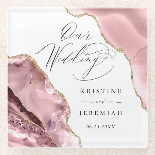 Dessous-de-verre En Verre Rose Gold Parties scintillant noir Script Mariage  (Devant)