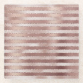 Dessous-de-verre En Verre Rose Gold Rose Clair Rayures Paillettes (Devant)