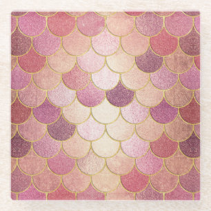 Dessous-de-verre En Verre Rose Gold Shimmer Mermaid Échelle Motif