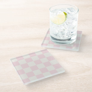 Dessous-de-verre En Verre Rose Poudré Moderne Blanc Damier