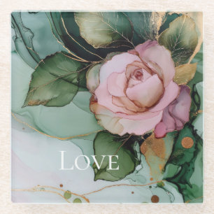 Dessous-de-verre En Verre Rose romantique rose or floral amour
