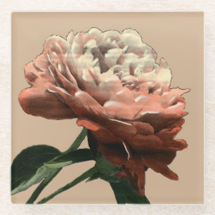 Dessous-de-verre En Verre Rose rouge rouge avec les accents blancs