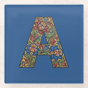 Dessous-de-verre En Verre Rosemaling norvégien Norvège Coaster initiale