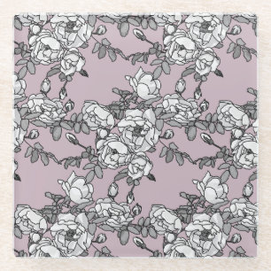 Dessous-de-verre En Verre roses blanches fond lavande